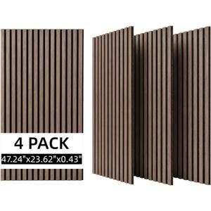 3D Wood Slat Acoustic Wall Panels, 4 Pack,Wall Decor (Walnut)