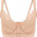Women Underwire Full Coverage Sexy Lace Everyday See Through Bra No Pad Plus Size Unline Bralette Lingerie (40C, Beige)