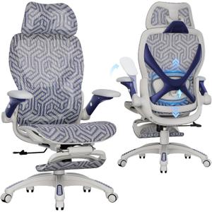 ELABEST X100 Ergonomic Mesh Office Chair with Footrest, Big and Tall Hone Desk Chair with 5D Flip-Up Arms, Adjustable 3D Lumbar Support,Gaming & Executive Computer Chairs (First Light)