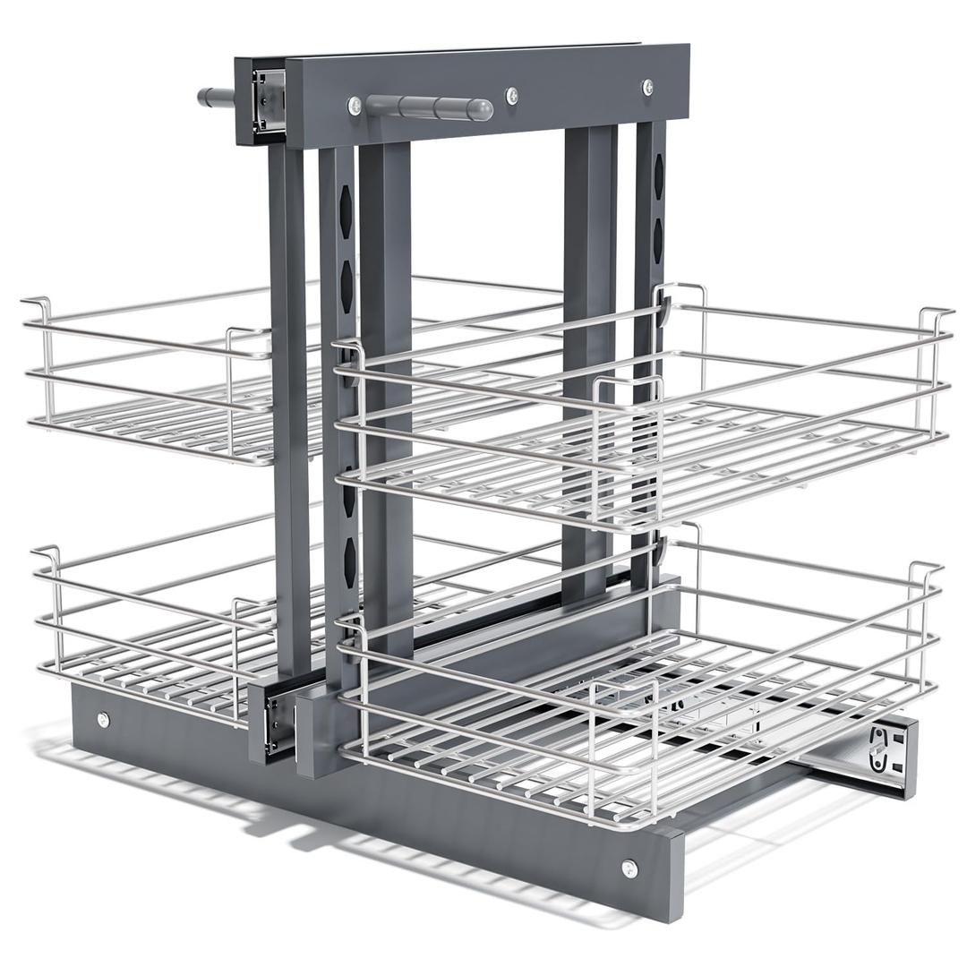 Kinchoix Blind Corner Pull Out Organizer for 36" Cabinet Left Open & Right Open Compatible 2 Tier 4 Shelves Adjustable Height
