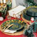 175Pcs Christmas Plates Disposable - Christmas Plastic Plate - Green Gold Xmas Dinnerware Sets for 25 Guests Include 50 Plates, 75 Silverware, 25Cups, 25Napkins for Xmas Party