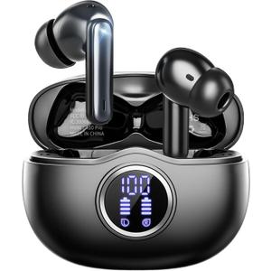 A10 Pro Wireless Earbuds, Bluetooth Headphones HiFi Stereo 50H Playback LED Digital Display Ear Buds with 10 Meter Bluetooth Connection, IPX7 Waterproof Earphones for Gym/Running/Work - Black
