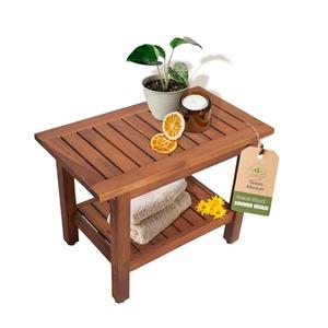 GREEN ALLUVIUM Acacia Wooden Shower Bench with Storage Shelf - Non Slip Sturdy Wood Shower Seat for Inside Shower, Spa - 24" Waterproof Shower Chair 350 lbs Capacity - Golden Teak Finish