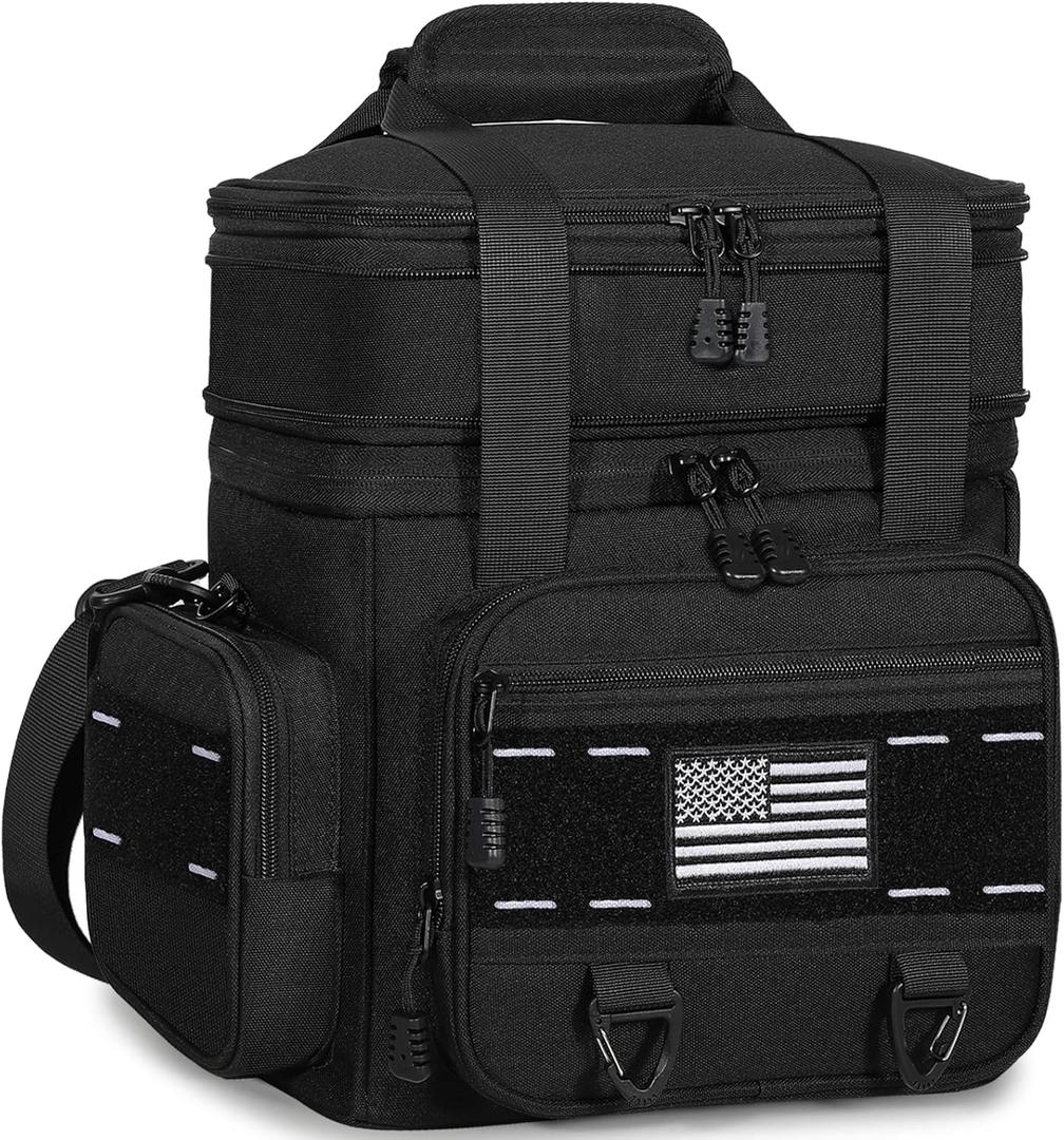 Expandable Tactical Lunch Box, Large Insulated Lunch Cooler Bag Heavy Duty Leakproof Lunch Pail for Men Adults Work Office Outdoor Picnic Trips,16L,Black