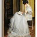 Victorian Lady Reading Framed Canvas Wall Art 16x24 inch