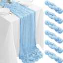 6Pack Baby Blue Cheesecloth Table Runner 35x120Inch Cheese Cloth Table Runners 10FT Boho Gauze Rustic Sheer Table Runner for Party Wedding Bridal Shower Baby Shower Decorations Boy Party Decor