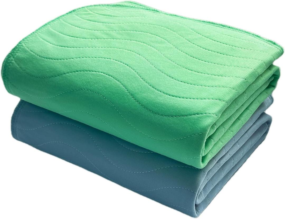 Premium Soft Mattress Protector 18" x 24" (Pack of 2) - Highly Absorbent Incontinence Bed Pads for Bedwetting - Waterproof Washable Bed Pads for Kids & Seniors - 1 Green & 1 Blue Reusable Underpads
