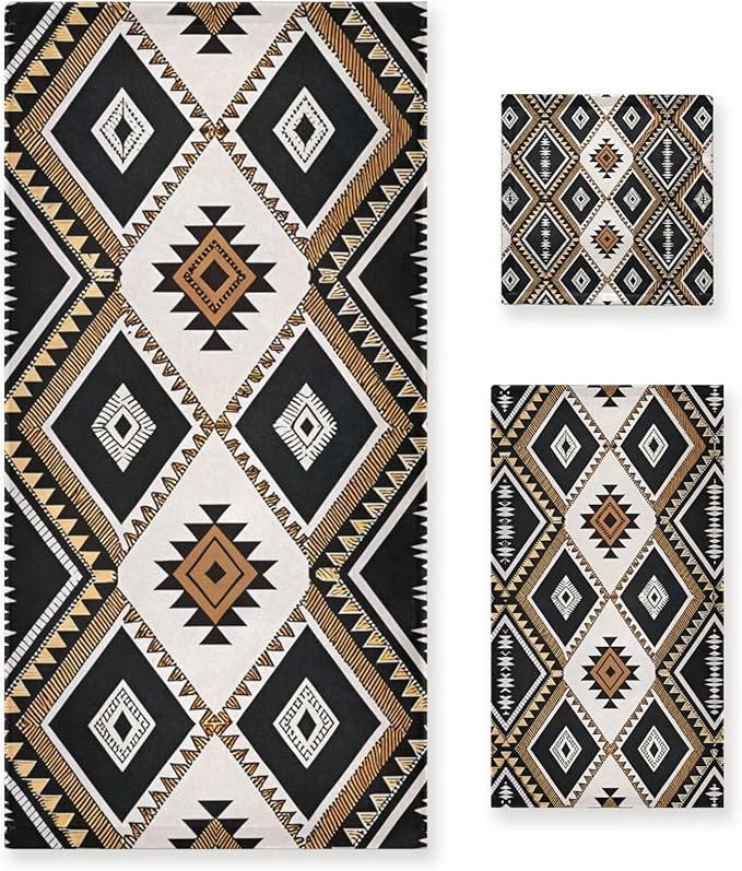 FLildon Bath Towels Set of 3 Aztec Navajo Bathroom Towel for Face Hand Absorbent Washcloth for Gym Bathing Home Shower
