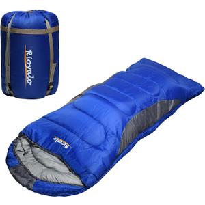 0 Degree Winter Sleeping Bags for Adults Camping (450GSM) - Temp Range (5F–32F) Portable Waterproof Compression Sack- Camping Sleeping Bags for Big and Tall in Env Hoodie: Backpacking Hiking 4 Season, Blue