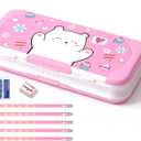 Multifunction Pencil Case with Supplies for Kids, Pencil Holder for Students, Cute Pencil box for Girls and Boys with Pencil, Erasers, Sharpener, Back to School Supplies (Pink Bear)