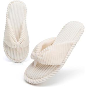 GOEWY Womens Flip Flops Slippers with Memory Foam Cute Corduroy Bow House Slippers Indoors Outdoors Soft Anti-Skid Open Top Size 9-10/40-41