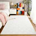 3x5 White Washable Shag Area Rug for Girls Bedroom, Modern Geometric Non Slip Living Room Rugs, Soft Carpet for Kids Room, Dorm, Office, Bedside, Entryway and Home Decor