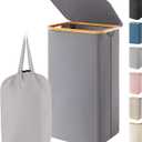 Lifewit 100L Laundry Basket with Lid, Clothes Hampers for Laundry with Bamboo Handles and 1 Removable Bag, Large Foldable Laundry Hamper for Bedroom, Bathroom, Dorm, Laundry Room, Gray