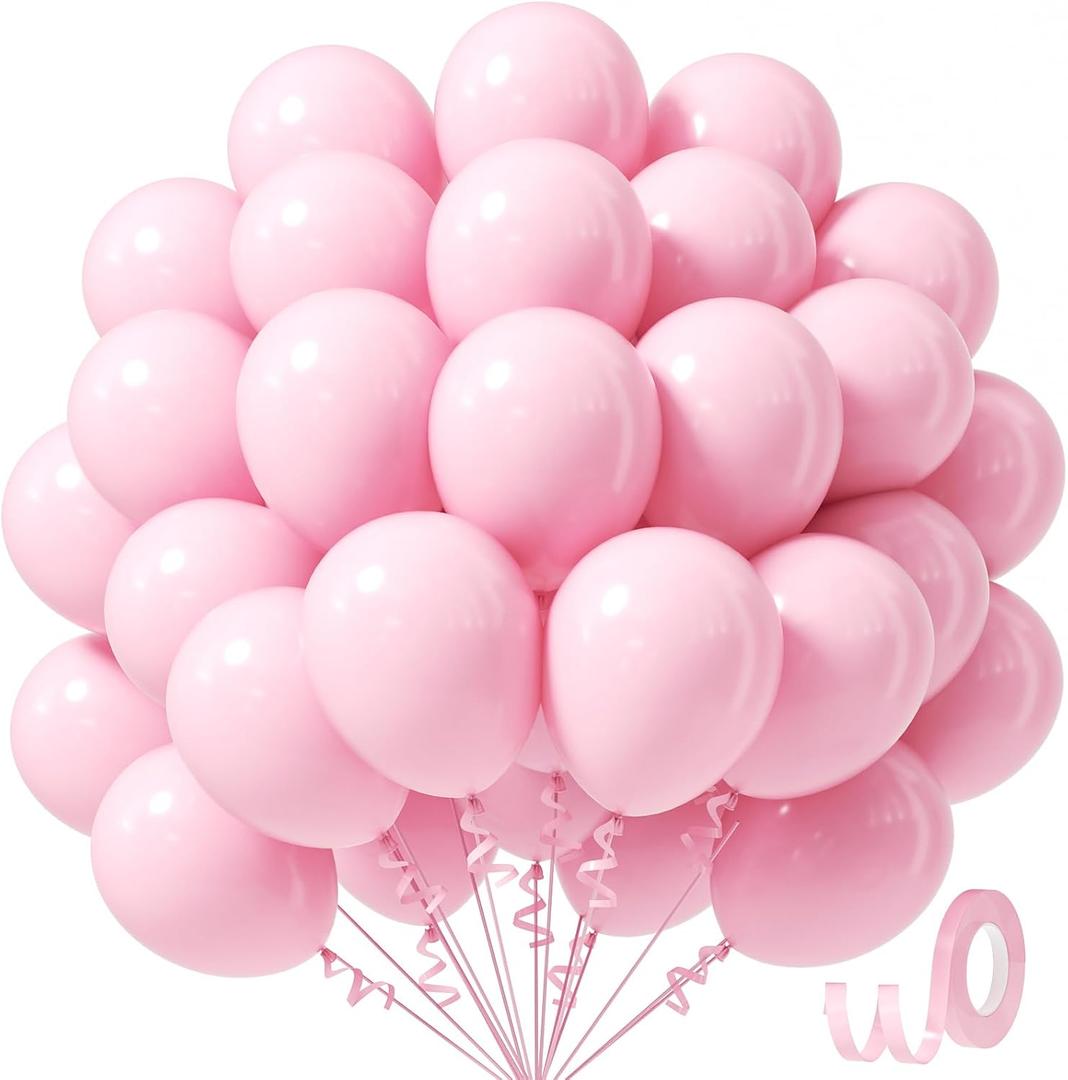 Awenztech Light Pink Balloons 12 inch, Pastel Pink Latex Balloon 50pcs Party Balloons for Graduation Bridal Baby Shower Gender Reveal Birthday Party Decorations