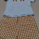Toddler Baby Boy Summer Clothes Baseball T-shirt Tops and Gingham Plaid Shorts Set Infant Game Day Football Outfit 2-3T