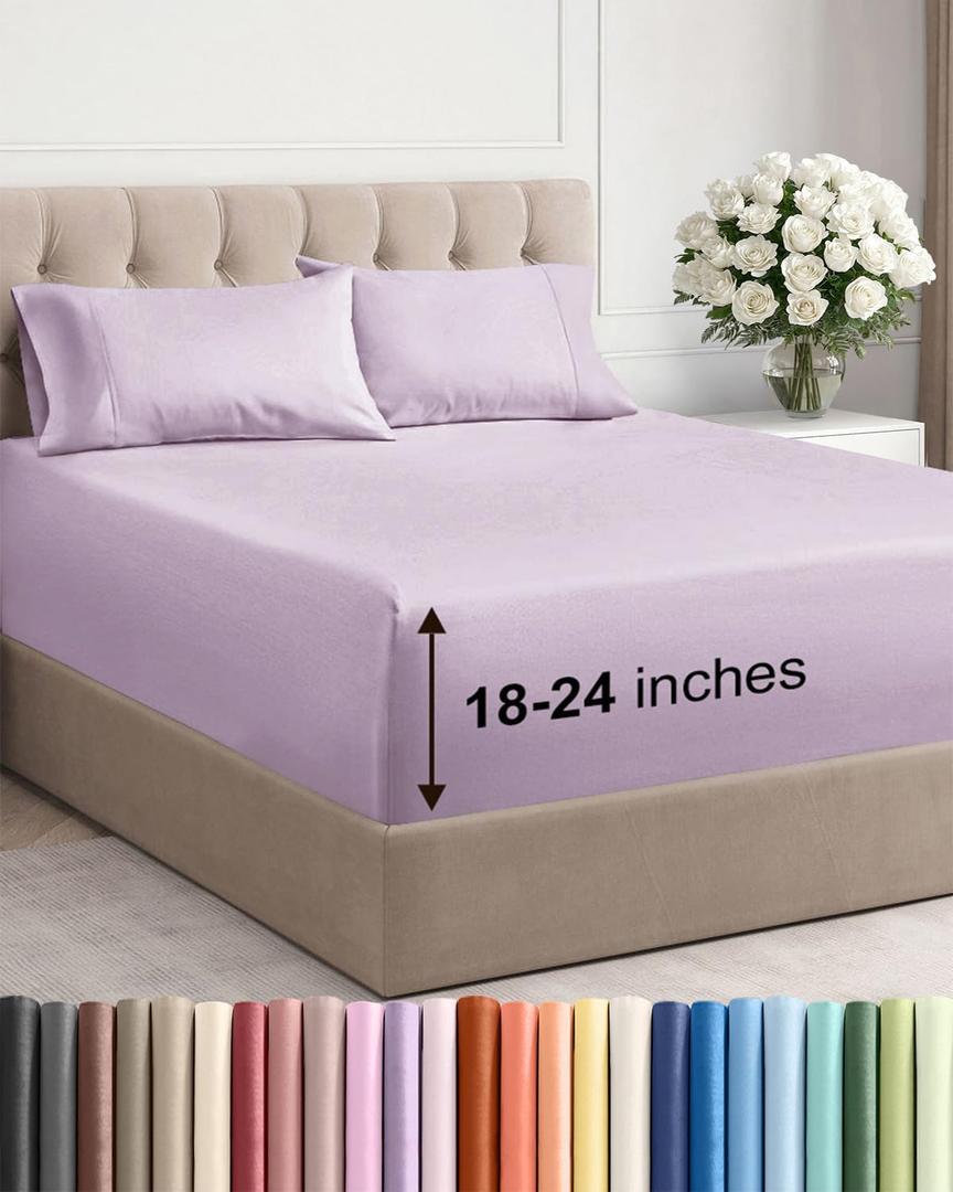 Extra Deep Twin XL Sheet Set - 4 Piece Breathable and Cooling Sheets - Hotel Luxury Bedding for Women, Men, Kids & Teens - Easy Secure Fit - Soft & Wrinkle Free - Extra Deep Pockets - Light Lavender