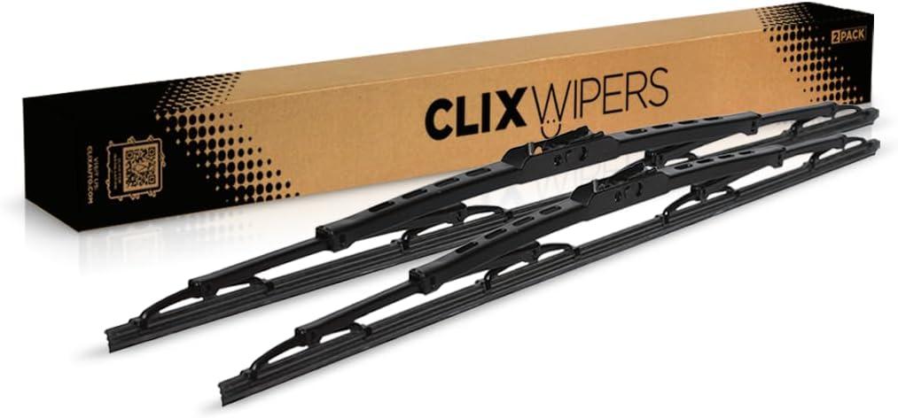 ClixWipers 18" + 18" Windshield Wiper Blades (2-Pack) Conventional All-Steel Automotive Replacement Windshield Wiper Blades, All-Weather Car Accessories, Fits J-Hook & Pin Arms