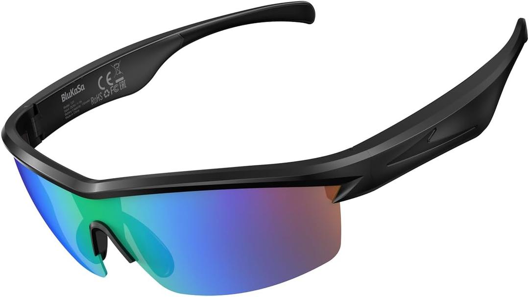 Bluetooth Audio Smart Glasses for Cycling Running Driving | Polarized Sports Sunglasses with Open-Ear Speakers, Hands-Free Calls, Voice Assistant, UV Protection, IPX5 Waterproof for Hiking Fishing