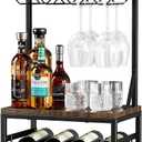 Nuovoware 3-Tier Liquor Cabinet with Wine Rack, Freestanding Liquor Stand with 8-Bottle for Mini Bar, Versatile Wine Rack Freestanding Floor with Tabletop and 8 Glass Holders, Black+Retro Brown