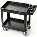VEVOR Utility Service Cart, 2 Shelf 550LBS Heavy Duty Plastic Rolling Utility Cart, Medium Lipped Shelf, 360° Swivel Wheels, Ergonomic Storage Handle for Warehouse Garage, Black