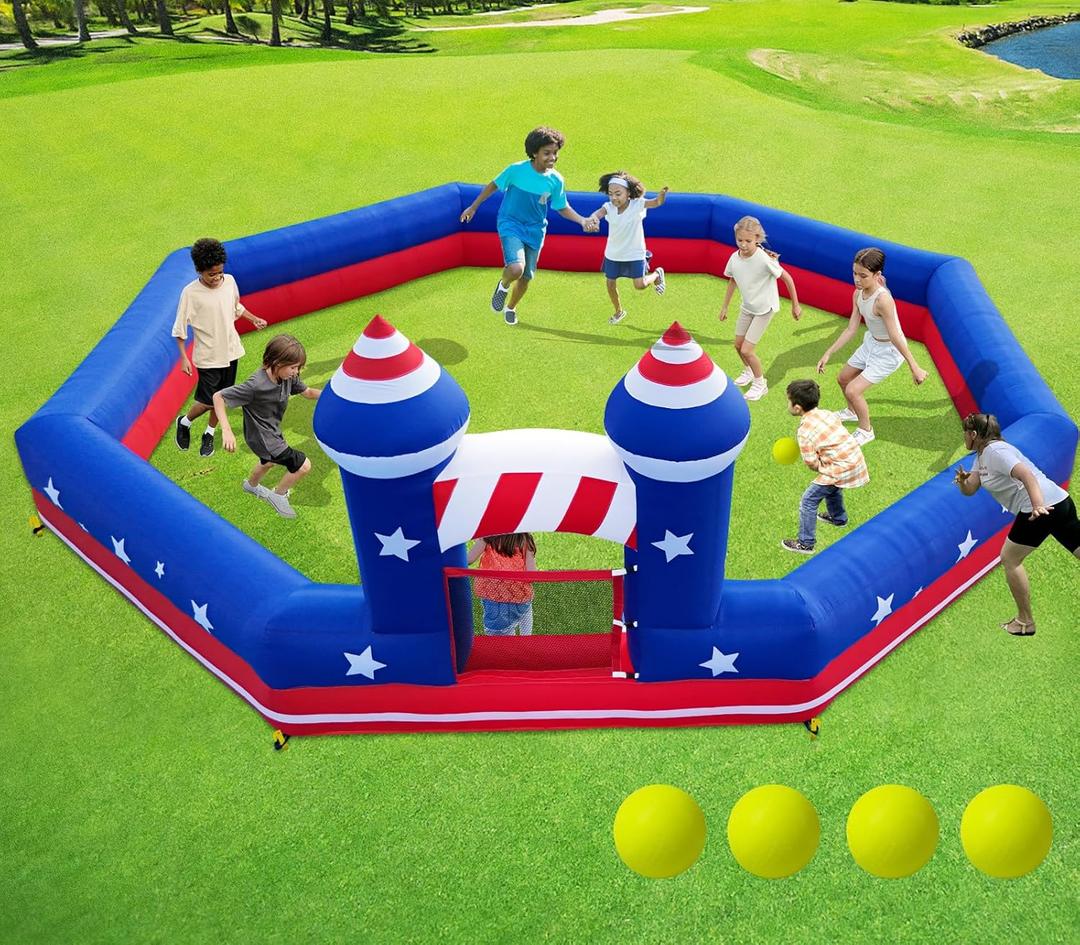 Gaga Ball Pit Inflatable 20FT with Built-in Air Blower, Portable Gagaball Court for Indoor Outdoor School Family Party, Inflatable Sport Games, Gaga Balls Included