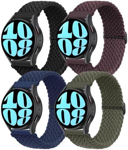 20mm Braided Elastic Bands for Samsung Galaxy Watch 7/FE/6/6 Classic 40mm 44mm 43mm 47mm 42mm 46mm Solo Loop Band, Adjustable Stretchy Nylon Fabric Sport Wristbands for Samsung Watch 7/6/5/4