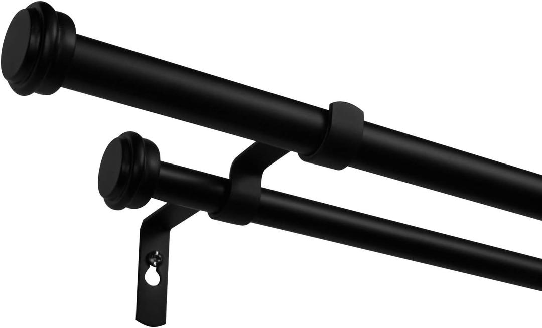 EXCLUSIVE HOME Topper Double Curtain Rod and Finial Set, Matte Black, 36"-72"