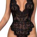 Dlsave Sexy Lingerie for Women,Deep V-Neck Lace Bodysuit Bridal Lingerie Backless One piece Teddy Body Suits Tops Wedding (Medium, Black)