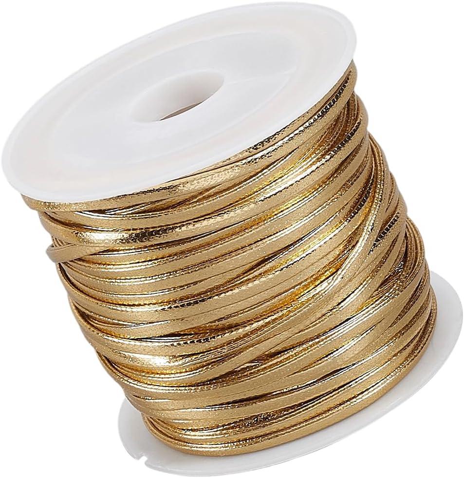 10.94 Yard Flat Metallic PU Leather String Cord 2MM Fold Over Gold Leather Thin Strap Double Sided Cording Lace Rope Braiding Strip Thread for Jewelry Making Crafts Bracelet Necklace