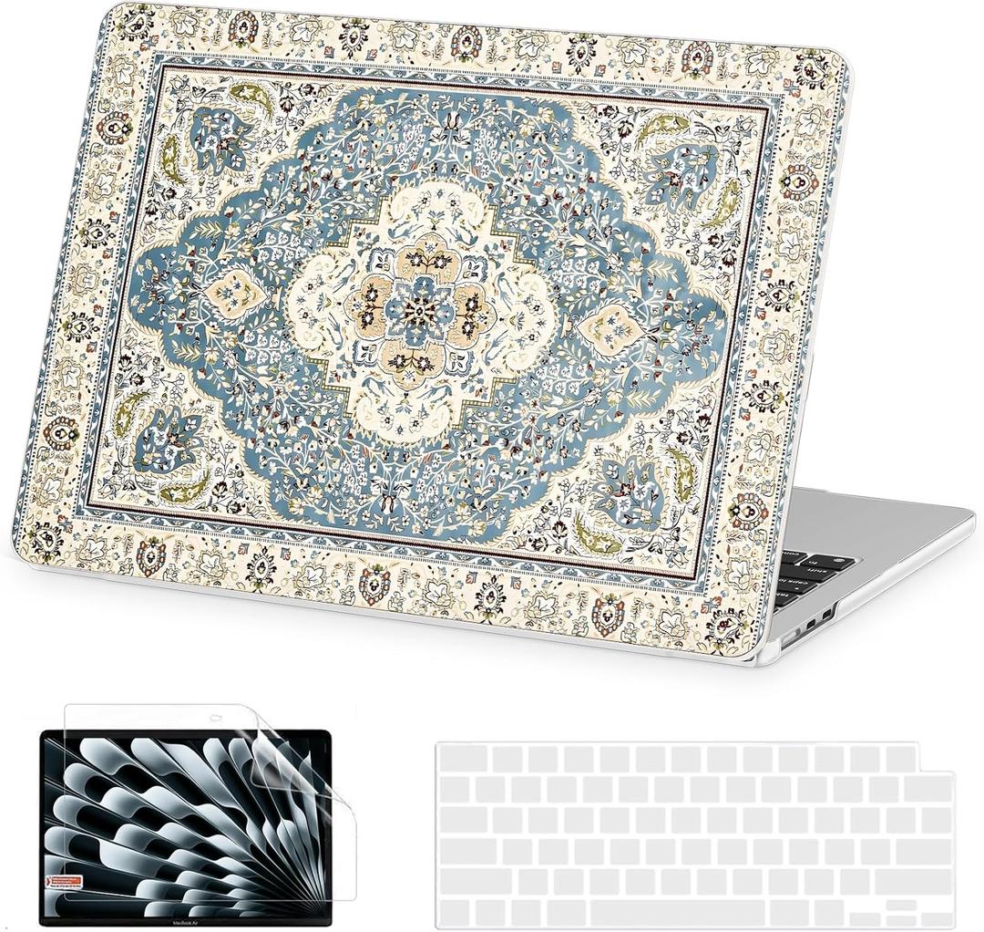 AKIT Compatible with MacBook Air 13 inch Case M5 2026 2025-2022 M4 M3 M2 A3449 A3240 A3113 A2681, Pattern Hard Shell Laptop Case+Screen Protector+Keyboard Cover for MacBook Air 13.6 inch, EuropBlue