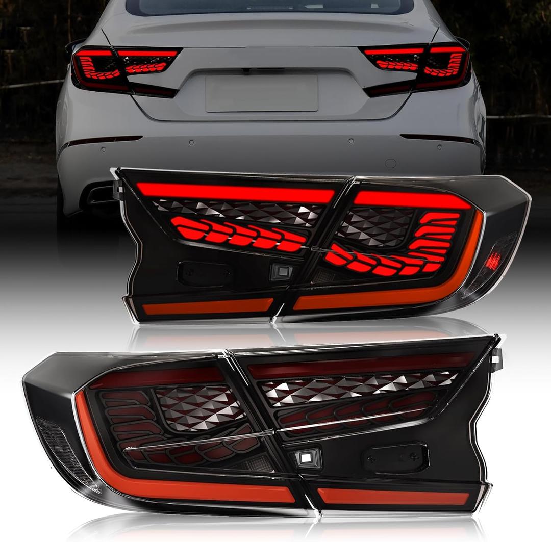 LED Tail Lights for Honda Accord 10th Gen 2018-2022, 3D Dragon Scale Design with Starting Animated, Dynamic Turn Signals, Brake & Reverse Lights