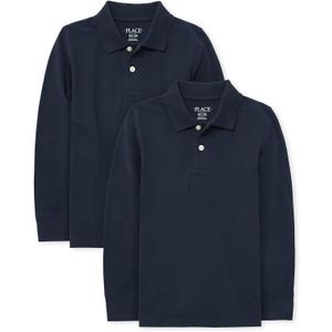 The Children's Place Boys Uniform Long Sleeve Pique Polo (Medium, Nautico 2-pack)