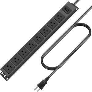 HHSOET Magnetic Mount Power Strip, 8 Outlet Mountable Socket, Metal Heavy Duty Surge Protector, Gaming Table Outlet, Easy to Fix Without Drilling or Taping, 10FT Extension Cord.(Black)