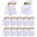 MAGTOWNE 10 Pack White Folding Chair Covers with 10 Pack Gold Chair Sashes, Chair Covers for Folding Chairs, Gold Sashes for Chairs, 20 Pack White Folding Chair Cover Sets