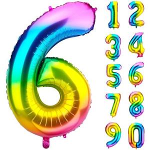 Pack Of 4 DecorWoo 40 inch Rainbow Number 6 Balloon, Colorful Gradient Number 6 Birthday Balloons, Large Number Foil Balloons for Party Supplies Wedding Anniversary Events Decorations