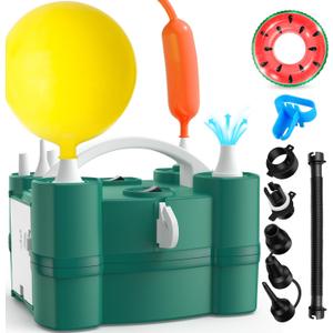 Balloon Pump 3-in-1 Electric Air Pump for All Balloons& Inflatables, Triple Inflating Ports for Latex 260q Foil Mylar Balloon Inflation, Quick-Fill Inflator Deflator for Pool Floats Air Beds (Green)