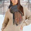 Womens Scarf Winter Blanket Large Scarves Thick Soft Warm Plaid Chunky Scarfs (F-mix Brown Camel)