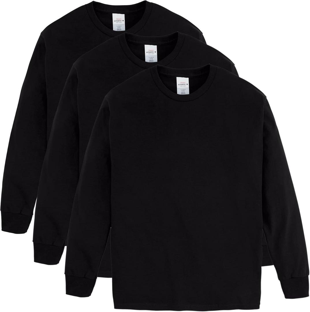 Hanes Boys ComfortSoft Long-Sleeve T-Shirt Pack, Cotton Tees for Boys, 3-Pack (X-Small 4-5, Black)