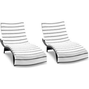 Arkwright Las Rayas Chaise Lounge Cover - Pack of 2 - Terry Towel 100% Striped Soft Cotton with Pocket Holder for Beach Pool Outdoor Chair, 30 x 85 in, Dark Grey