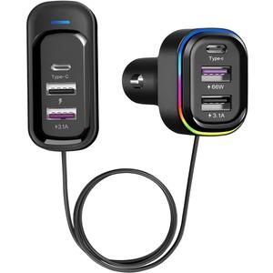 Ankuee Car Charger with 6 Multi Ports USB Type C, 66W & QC3.0 Fast Charging Adapter Auto Cigarette Lighter Plug, for iPhone 15 Max Pro Samsung Android Smart Phone Tablets & More