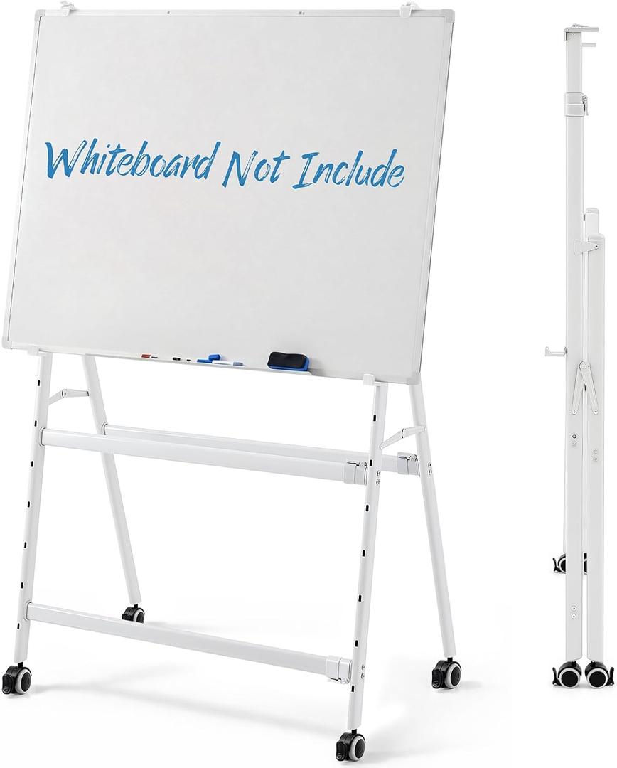 Cinnvoice A-Frame Foldable Whiteboard Stand Only, Adjustable Mobile Rolling Whiteboard Easel Stand with Wheels for Dry Erase White Board for Home, Office, Classroom School, Height and Width Adjustable