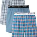 Hanes mens Originals Cotton Woven Boxers Pack, Moisture-wicking Underwear for Men, 3-pack (Small, Blue Plaids)