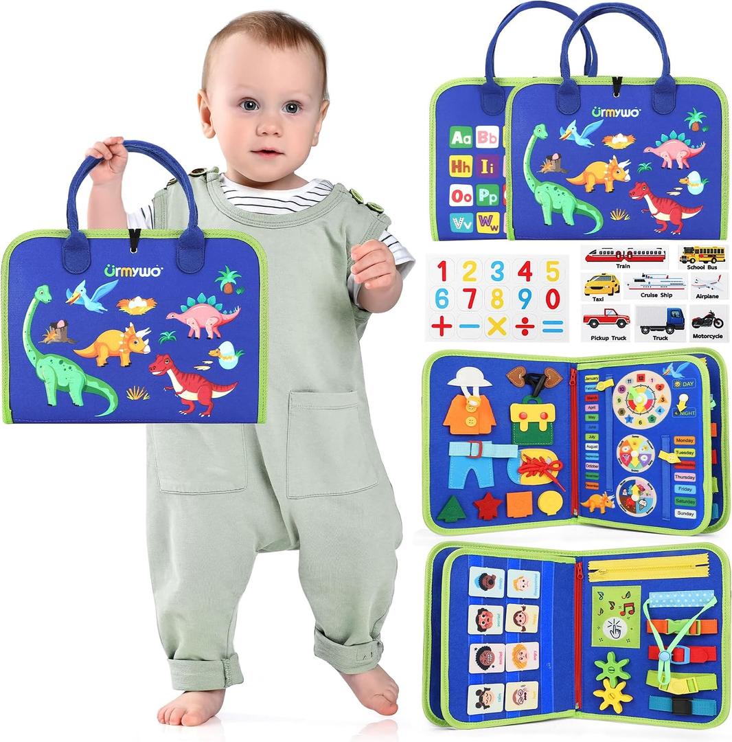 URMYWO Toddler Busy Board - Busy Book Montessori Toys Ages 3 and up - Preschool Learning Activities with Alphabet Number Animal, Educational Travel Toys Birthday Gifts for Kids, Compact