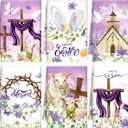 Breling Set of 6 Happy Easter Kitchen Towels Religious Dish Towel Bathroom Decorative Christian Lily Cross Thorny Cloths Easter Decorations for Home Decorations Spring Gift, 14 x 21 Inch (Purple)