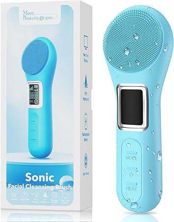 WOVAZUS Facial Cleansing Brush, IPX7 Waterproof Rechargeable Silicone Face Scrubber, 5 Cleansing Modes Face Brush for Face Exfoliator, Exfoliating and Massaging Face Scrubber Exfoliator -Sky Blue