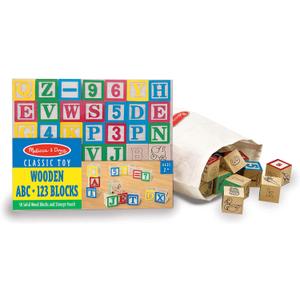 Melissa & Doug Deluxe Wooden ABC/123, 50-Piece Set of Classic Letter & Number Wooden Blocks (1 x 1) with Storage Pouch, Sorting & Stacking Toys for Kids Ages 2+