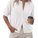 PRETTYGARDEN Women Spring Short Sleeve Cardigan Sweaters Button Down Knit Shirt Blouse Dressy Casual Tops Summer Outfits (White, Small)