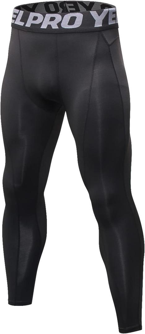 SPVISE Black Men's Compression Pants Leggings Sports Tights Cool Dry Athletic Baselayer Active Pants Workout Running Yoga Gym, X-Large (Black, XL)