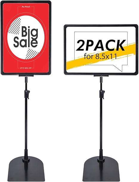 Golemas Adjustable Sign Holder for Display, 8.5 x 11 Size Signage Stand Holder for Counter Table or Floor with Stable Iron Base, for Advertising Menu Notice Display, Not for Outdoor Use (2Pack)