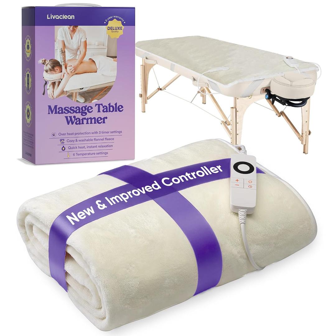 Flannel Massage Table Warmer w/ 6 Temperature Settings (71" x 31.5”) LivaClean Fleece Massage Table Warmer Heating Pad Blanket, Electric Heated Blanket